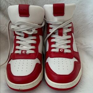 Coach Woman’s Red and White High-Top Sneakers all leather! Worn once size 7